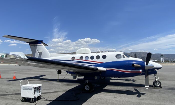 The “Intel-24” aircraft at the Hollywood Burbank Airport in Burbank, Calif., on May 10, 2022. (Jill McLaughlin/The Epoch Times)
