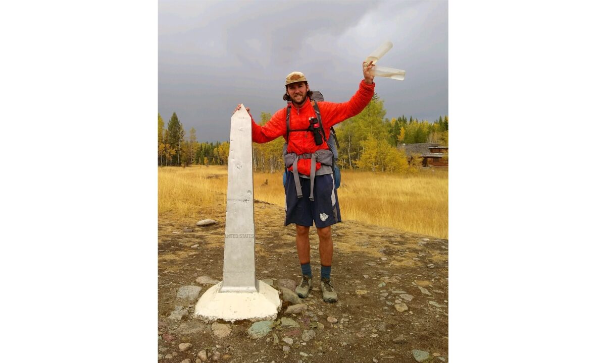 Eddie Janicki in 2020 at the northern terminus of the Continental Divide Trail on the Canadian border. (courtesy of Eddie Janicki)