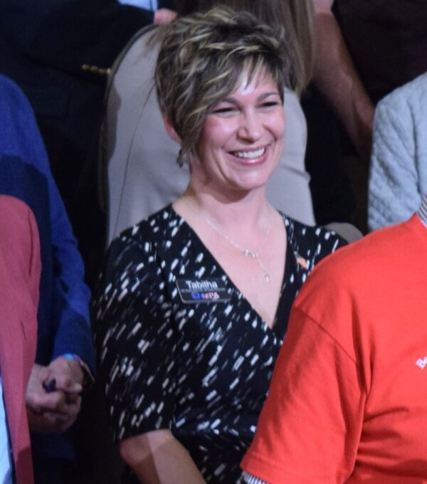 Tabitha Valleau of Free PA in the Pennsylvania Capitol rotunda in Harrisburg, Pennsylvania during an election integrity event, on May 11, 2022.