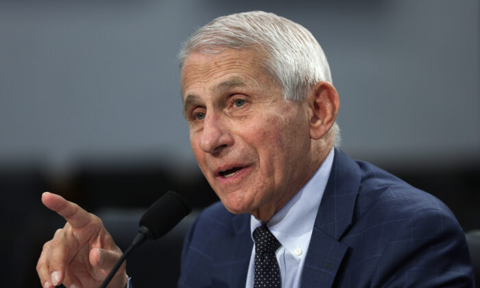 Dr. Anthony Fauci, director of the National Institute of Allergy and Infectious Diseases, speaks in Washington on May 11, 2022. (Alex Wong/Getty Images)