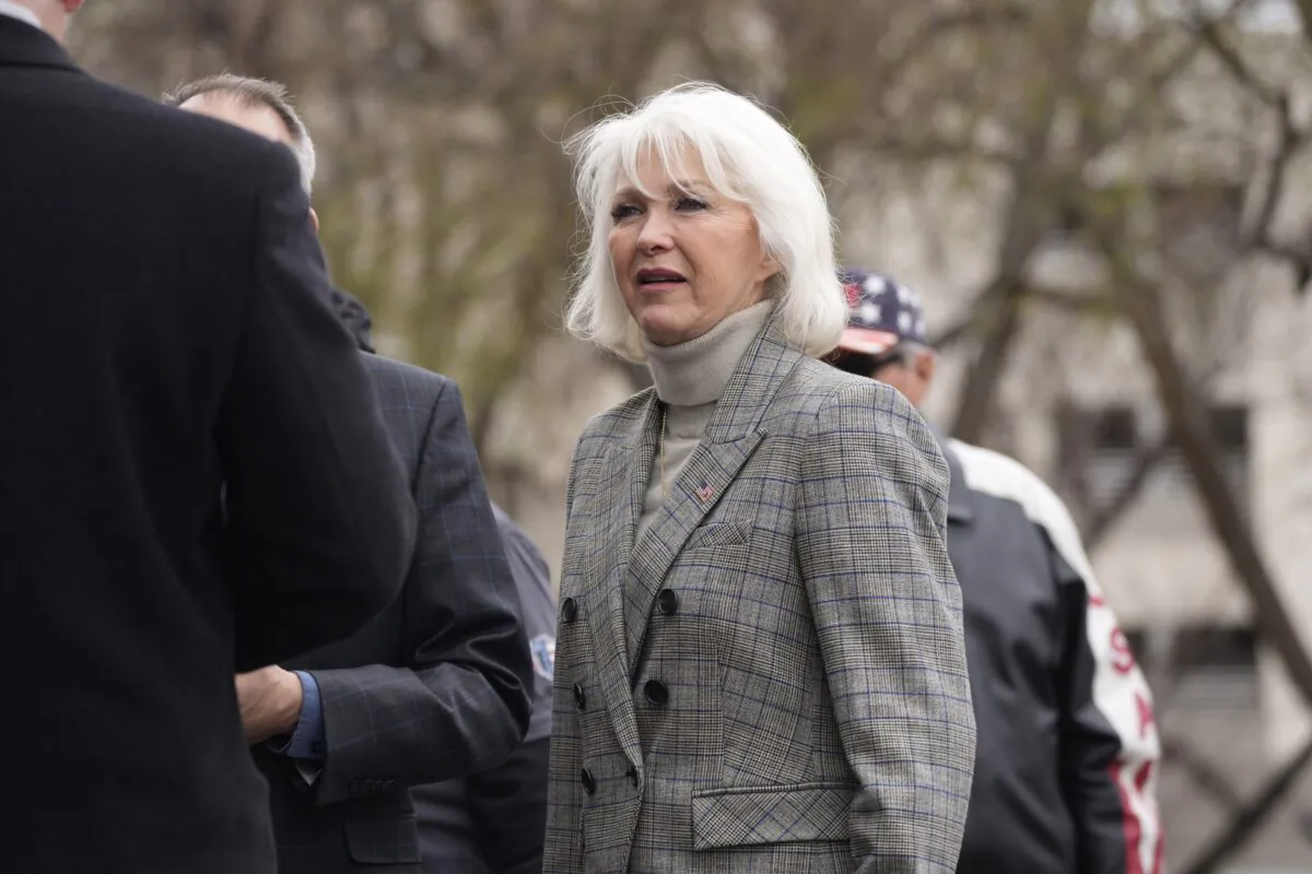 Mesa County, Colo., clerk Tina Peters at a rally in Denver, Colo., on April 5, 2022. (David Zalubowski/AP Photo)