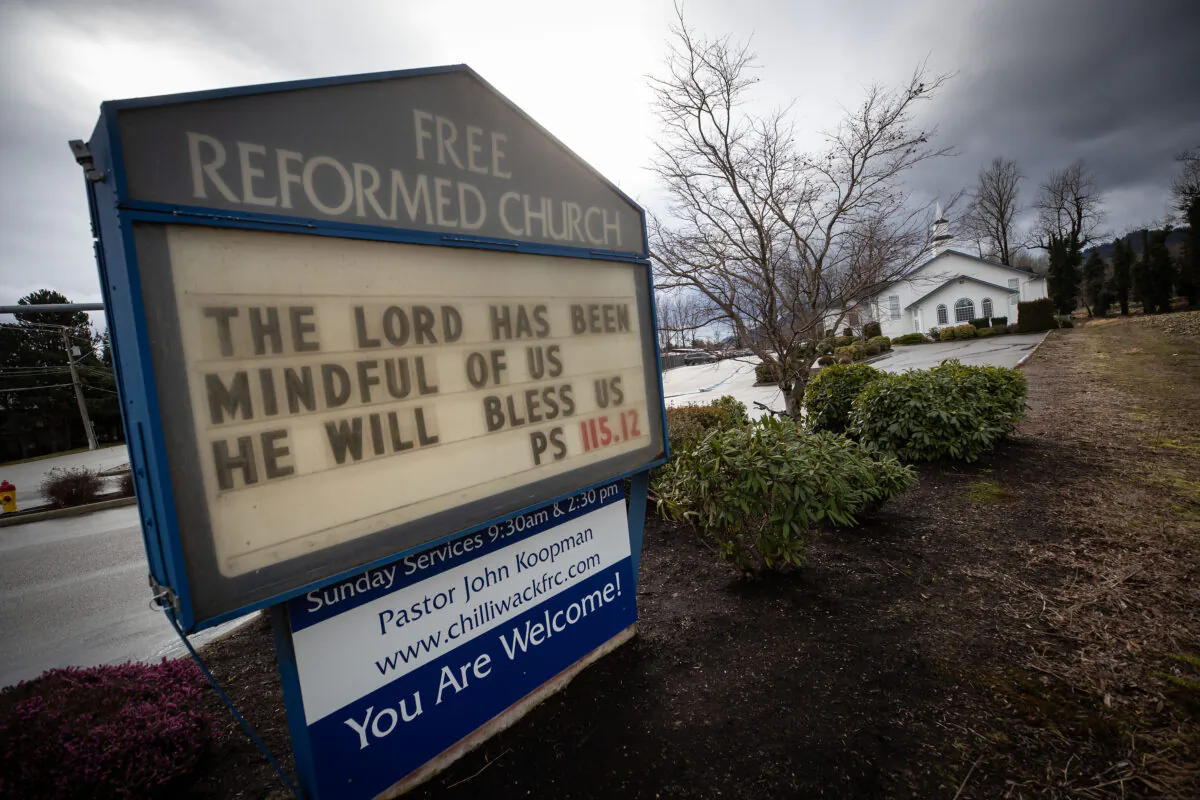 Free Reformed Church is seen as people attend Sunday Service, in Chilliwack, B.C., on Feb. 21, 2021. (The Canadian Press/Darryl Dyck)