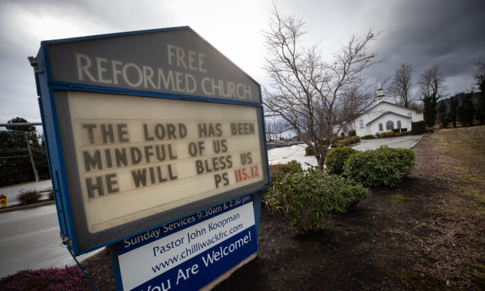 Free Reformed Church is seen as people attend Sunday Service, in Chilliwack, B.C., on Feb. 21, 2021. (The Canadian Press/Darryl Dyck)