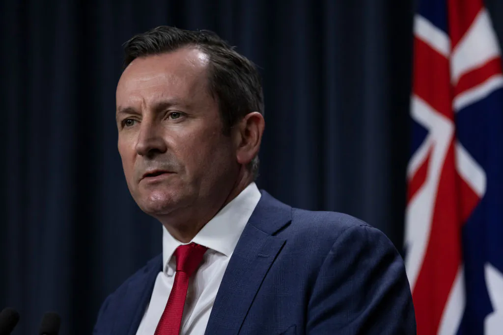Premier Mark McGowan speaks to media at Dumas House in Perth, Australia on December 24, 2021. (Photo by Matt Jelonek/Getty Images)
