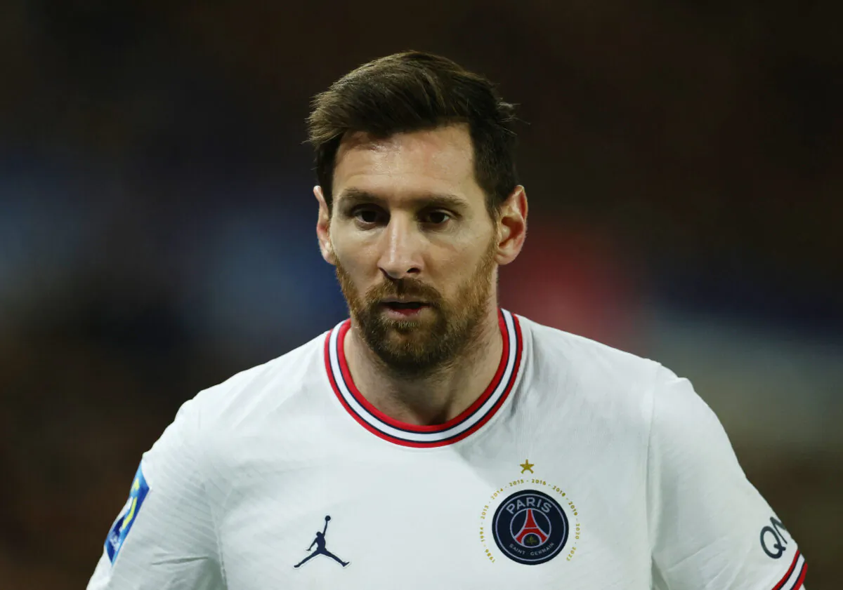Paris Saint-Germain's Argentinian forward Lionel Messi during the French L1 football match between Strasbourg RC and Paris Saint-Germain (PSG) at La Meinau stadium in Strasbourg, eastern France, on April 29, 2022. (Sarah Meyssonnier/Reuters)