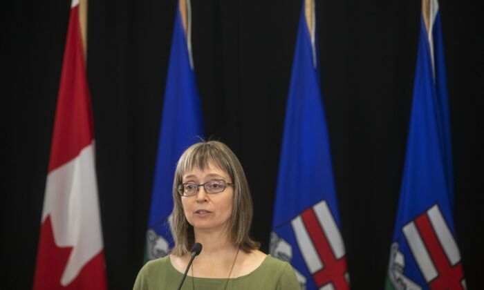Alberta chief medical officer of health, Dr. Deena Hinshaw, provides a COVID-19 update in Edmonton on Sept. 3, 2021. (The Canadian Press/Jason Franson)