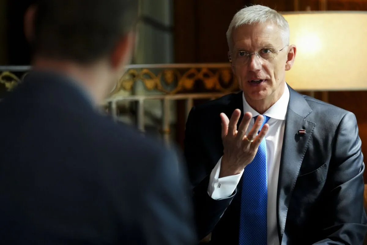Latvian Prime Minister Krisjanis Karins takes part in an interview with The Canadian Press at the Chateau Laurier in Ottawa on May 12, 2022. (The Canadian Press/Sean Kilpatrick)