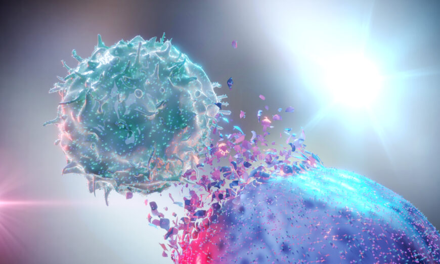 NK-cell destroys a cancer cell. (Alpha Tauri 3D Graphics/Shutterstock)