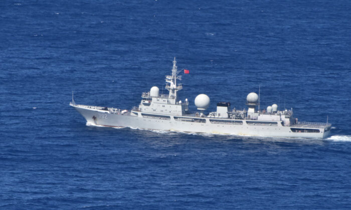 People's Liberation Army-Navy (PLA-N) Intelligence Collection Vessel Haiwangxing operating off the north-west shelf of Australia in an image supplied on May 13, 2022. (Courtesy of the Australian Department of Defence) 