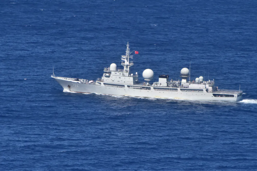 People's Liberation Army-Navy (PLA-N) Intelligence Collection Vessel Haiwangxing operating off the north-west shelf of Australia in an image supplied on May 13, 2022. (Courtesy of the Australian Department of Defence)