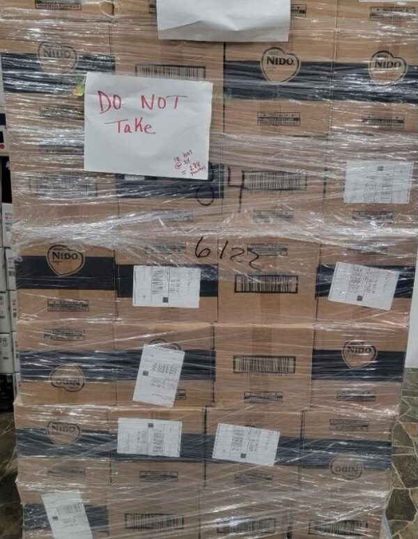 Photo sent to United States Representative Kat Cammack of Florida by border patriol agents, showing one of many pallets of baby formula being delivered to the border by the Biden administration.