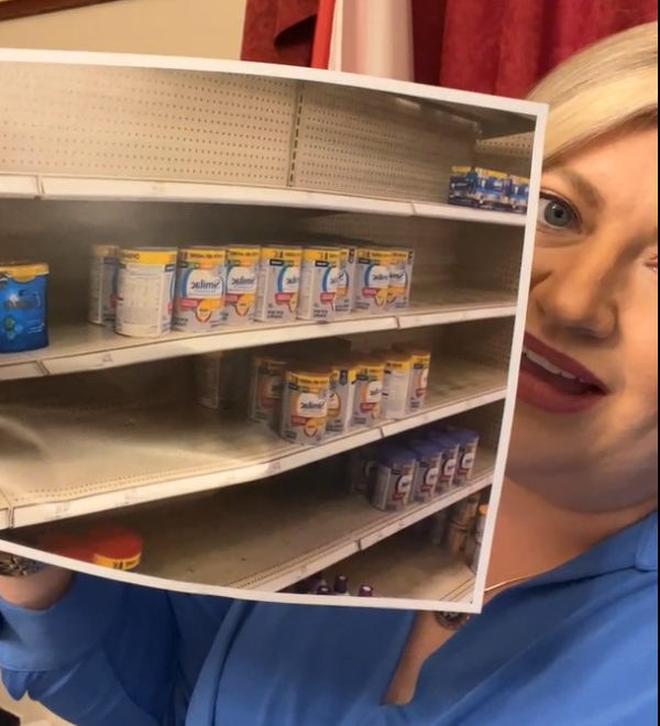 Screenshot from May 11, 2022 social media video, posted by United States Rep. Kat Cammack of Florida, showing a photo sent to her by a team member of the empty shelves at a Target in Ocala, Florida.