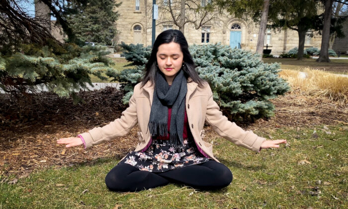 Carolina Avendano meditating in Milton, Ontario, Canada, in April 2022. (Courtesy of Carolina Avendano) 