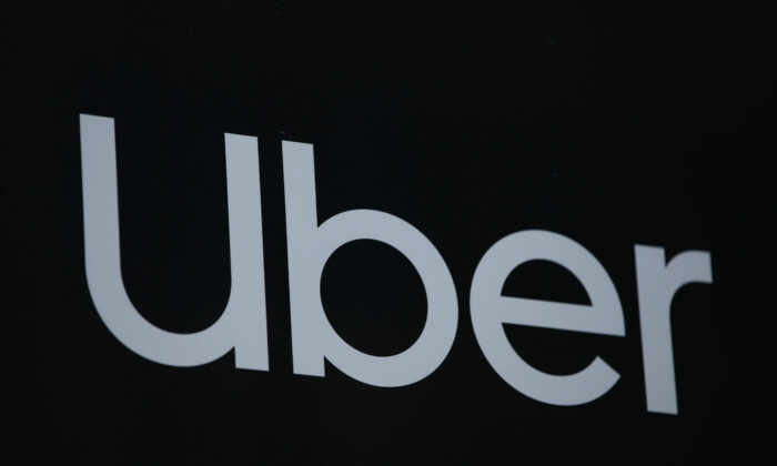A general view of the Uber logo in London, on March 17, 2021. (Hollie Adams/Getty Images)