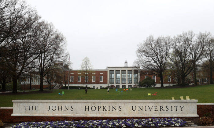 The Johns Hopkins University in Baltimore, Md., on March 28, 2020. (Rob Carr/Getty Images)