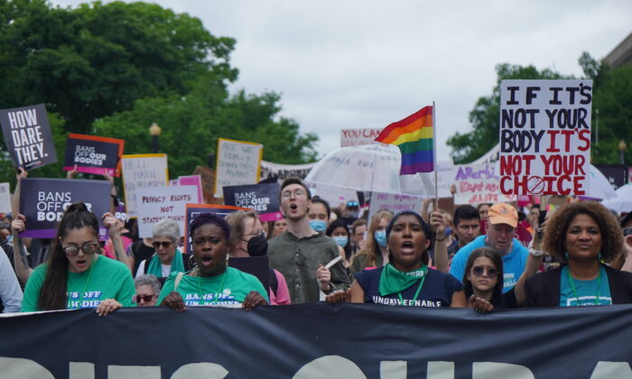 The front of the Bans Off Our Bodies march in Washington on May 14, 2022. (Jackson Elliott/The Epoch Times)