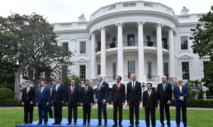 U.S. President Joe Biden (C) and leaders from the Association of Southeast Asian Nations (ASEAN) pose for a group photo on the South Lawn of the White House in Washington, D.C., on May 12, 2022. (Nicholas Kamm/AFP via Getty Images)
