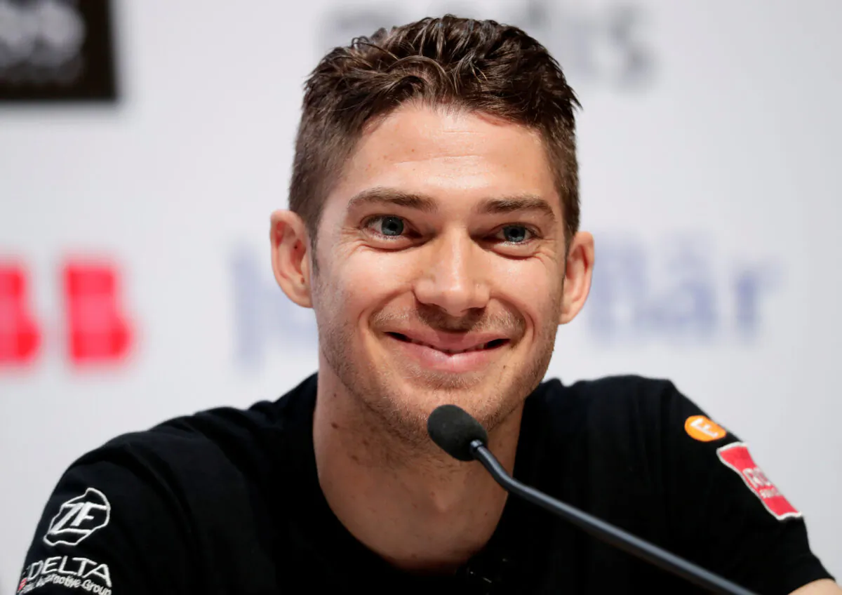 Driver Edoardo Mortara of Team Venturi Formula E smiles at a press conference ahead of the ABB FIA Formula E Championship race in Zurich, Switzerland, on June 9, 2018. (Moritz Hager/Reuters)