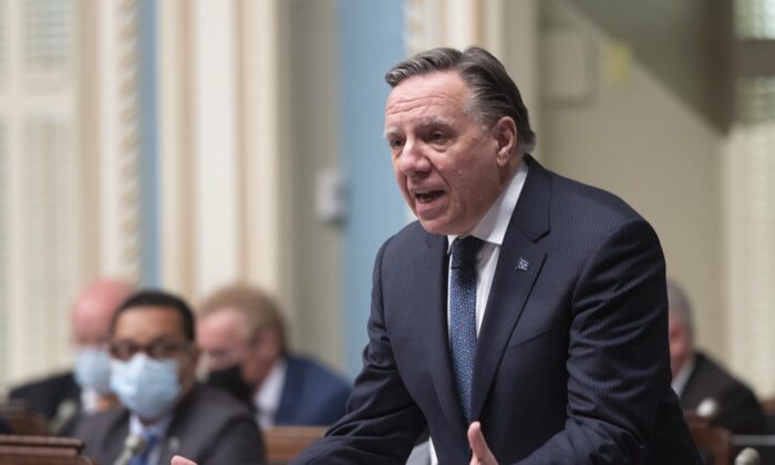 Quebec Premier François Legault responds to the Opposition during question period, at the Legislature in Quebec City, May 12, 2022. (The Canadian Press/Jacques Boissinot)