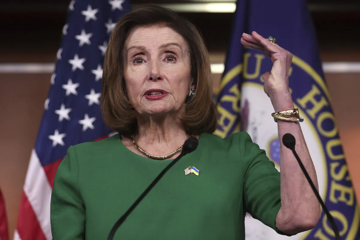 House Speaker Nancy Pelosi (D-Calif.) speaks to reporters in Washington on May 12, 2022. (Win McNamee/Getty Images)