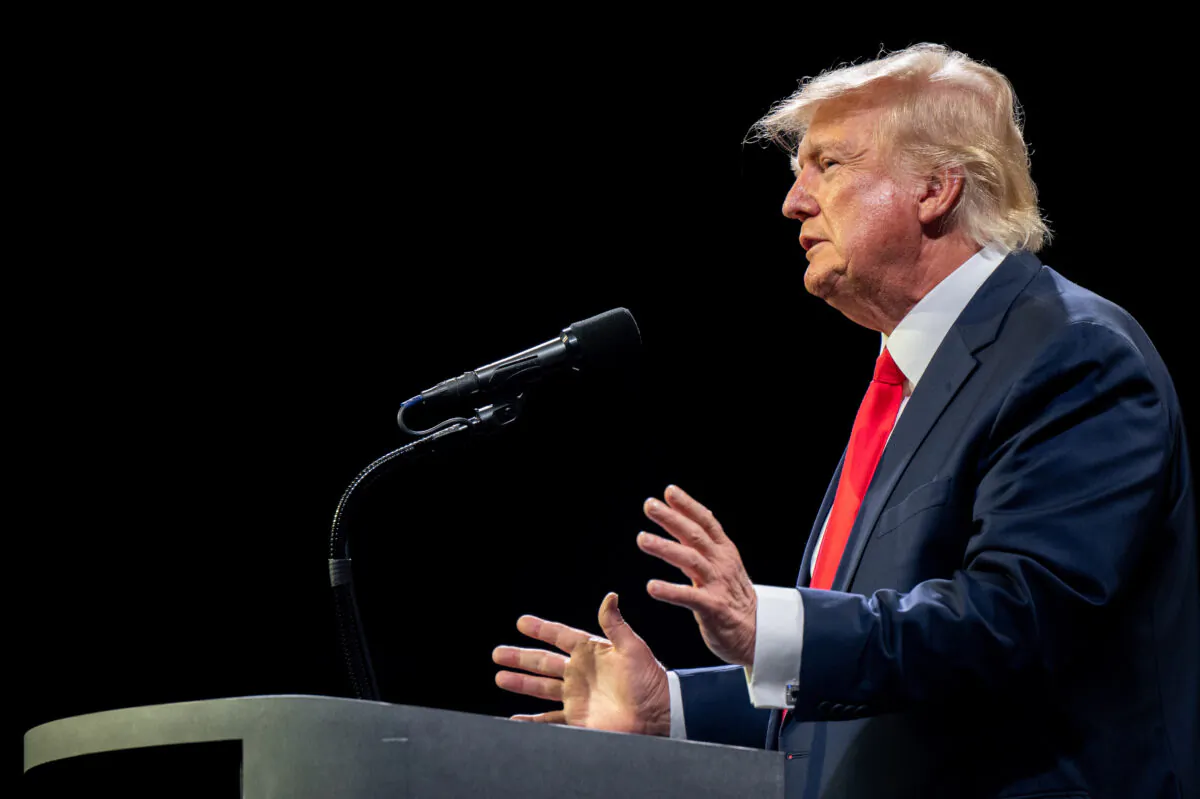 Former President Donald Trump speaks during the American Freedom Tour at the Austin Convention Center in Texas on May 14, 2022. (Brandon Bell/Getty Images)