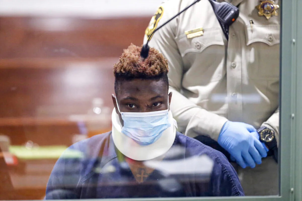 Former Las Vegas Raiders wide receiver Henry Ruggs III makes an initial appearance in Las Vegas Justice Court in Las Vegas, on Nov. 3, 2021. (Steve Marcus/Las Vegas Sun via AP, Pool, File)