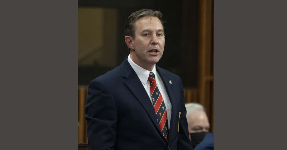 Conservative MP for Cumberland-Colchester Stephen Ellis rises in the House of Commons in Ottawa on Nov. 29, 2021. (Adrian Wyld/The Canadian Press)