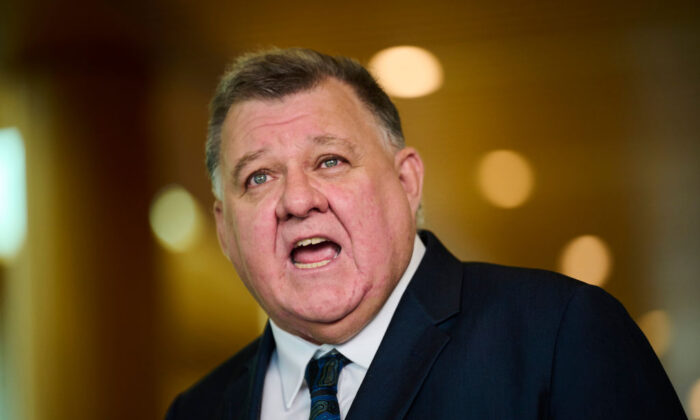 Craig Kelly announces his leadership of the United Australia Party at Parliament House in Canberra, Australia on Aug. 23, 2021. (Rohan Thomson/Getty Images)