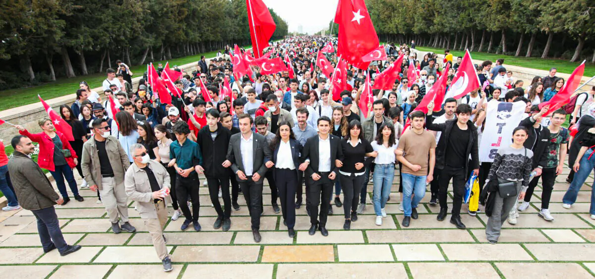 Members of the Turkish Youth Union hold a protest in Ankara, Turkey, on April 23, 2022, against the upcoming launch of Disney+. (Courtesy Turkish Youth Union)