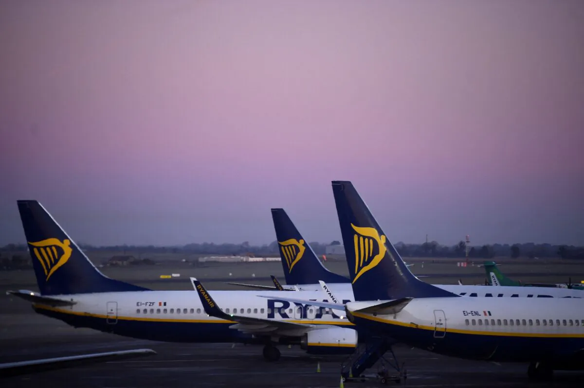 Ryanair aircraft at dawn at Dublin airport Dublin on March 20, 2018. (Clodagh Kilcoyne/Reuters)