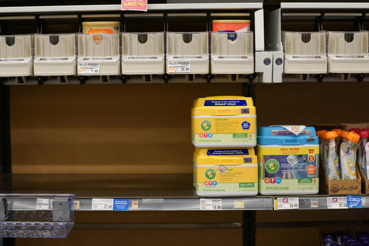 Baby formula is offered for sale at a local grocery store in Chicago on May 16, 2022. Baby formula has been in short supply in many stores across the country. (Cara Ding/The Epoch Times)