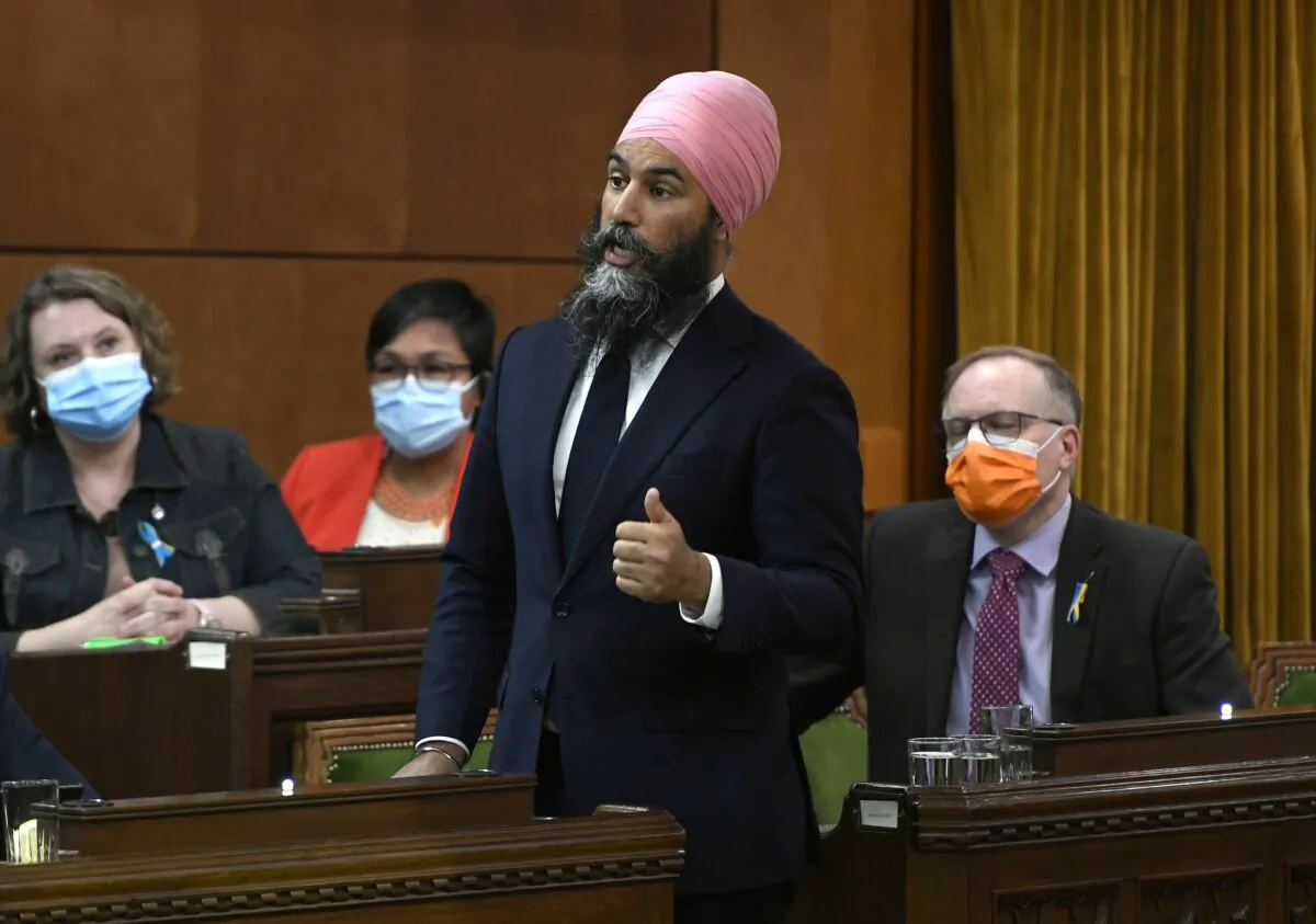 NDP Leader Jagmeet Singh rises during question period in the House of Commons in Ottawa on May 11, 2022. (The Canadian Press/Justin Tang)