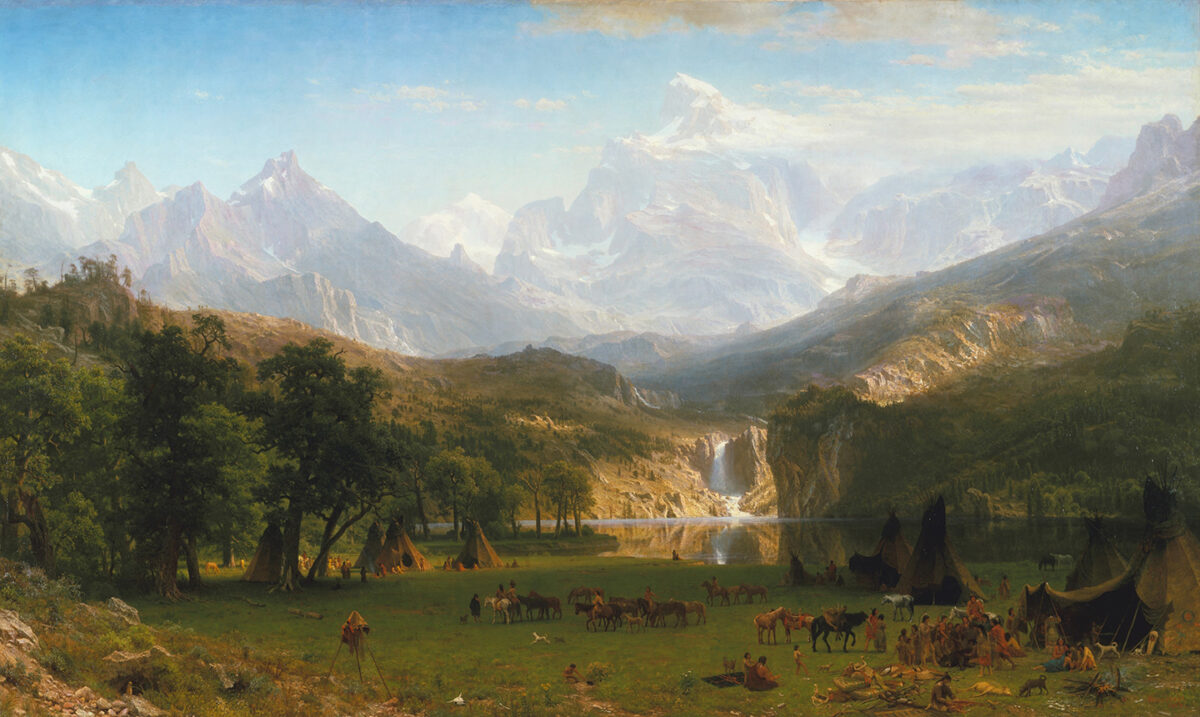 "The Rocky Mountains, Lander's Peak,"1863, Albert Bierstadt. Oil on canvas; 73 1/2 inches by 120 3/4 inches. Metropolitan Museum of Art, New York City. (Public Domain)