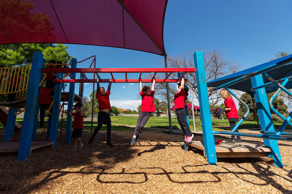 Prep students enjoy the schoolyard at Lysterfield Primary School in Melbourne, Australia, on Oct. 12, 2020. (Daniel Pockett/Getty Images)