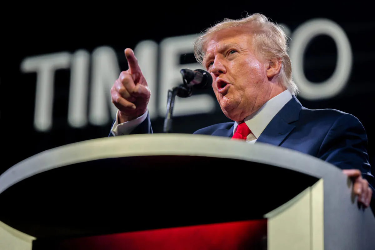 Former U.S. President Donald Trump speaks during the American Freedom Tour at the Austin Convention Center in Austin, Texas, on May 14, 2022. (Brandon Bell/Getty Images)