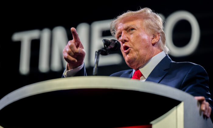 Former U.S. President Donald Trump speaks during the American Freedom Tour at the Austin Convention Center in Austin, Texas, on May 14, 2022. (Brandon Bell/Getty Images)