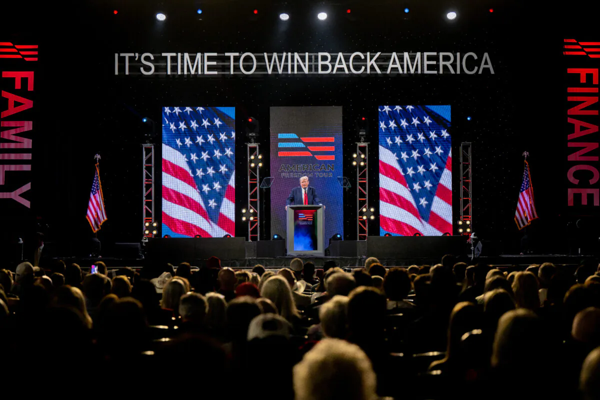 Former U.S. President Donald Trump speaks during the American Freedom Tour at the Austin Convention Center in Austin, Texas, on May 14, 2022. (Brandon Bell/Getty Images)
