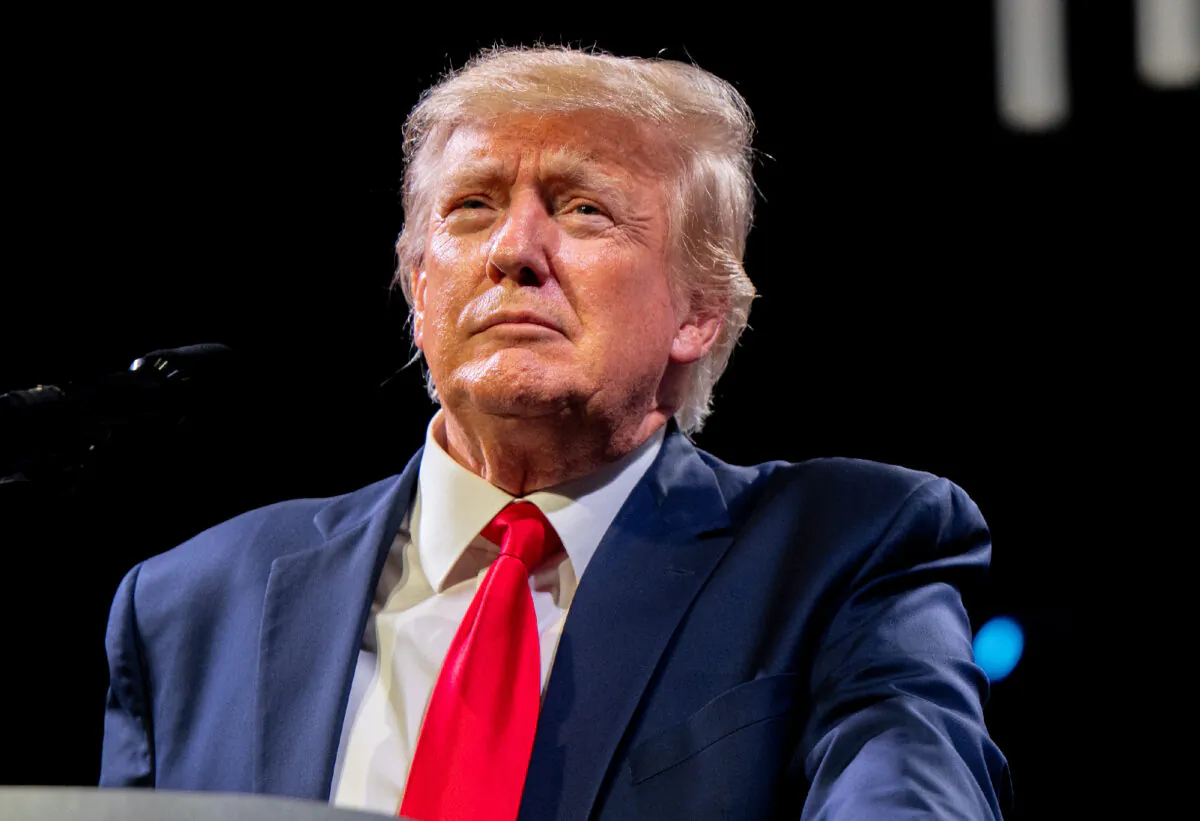 Former U.S. President Donald Trump speaks during the American Freedom Tour at the Austin Convention Center in Austin, Texas, on May 14, 2022. (Brandon Bell/Getty Images)