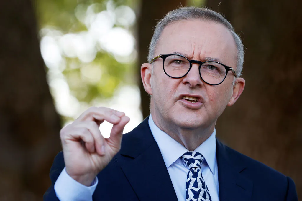 Australian Prime Minister  Anthony Albanese speaks to the media at a press conference at Bentley Hospital, which is in the Swan electorate in Perth, Australia on May 16, 2022. (Lisa Maree Williams/Getty Images)