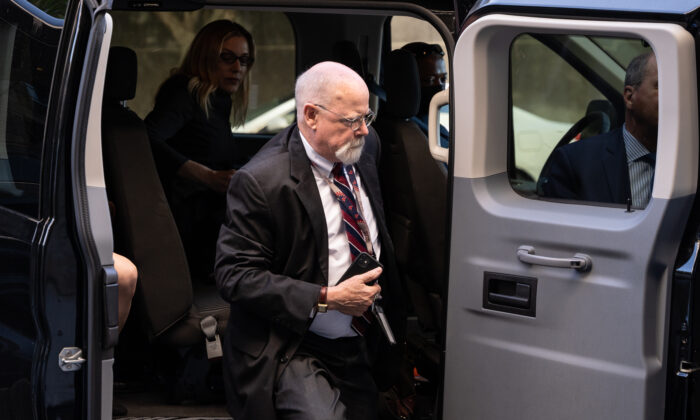 Special counsel John Durham arrives at federal court in Washington on May 18, 2022. (Teng Chen for The Epoch Times)