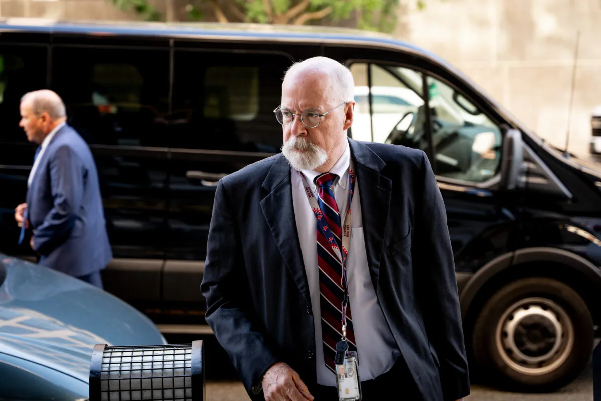Special counsel John Durham arrives at federal court in Washington on May 18, 2022. (Teng Chen for The Epoch Times)