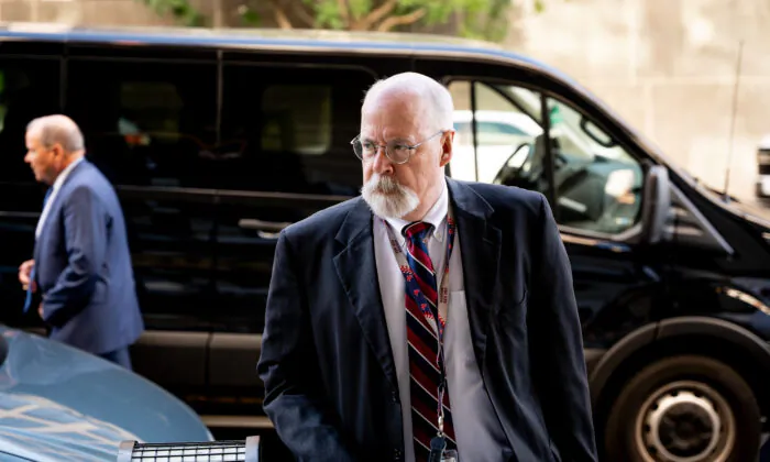 Special counsel John Durham arrives at federal court in Washington on May 18, 2022. (Teng Chen for The Epoch Times)