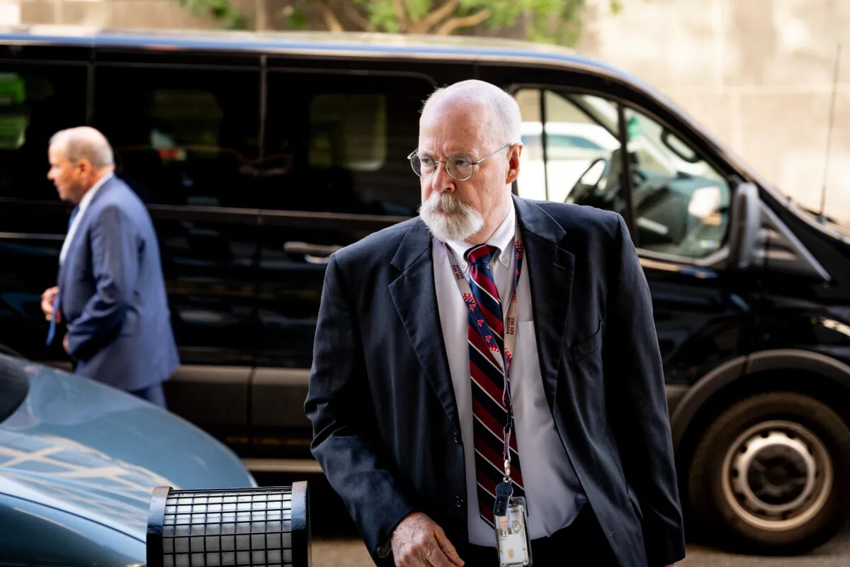 Special counsel John Durham arrives at federal court in Washington on May 18, 2022. (Teng Chen for The Epoch Times)