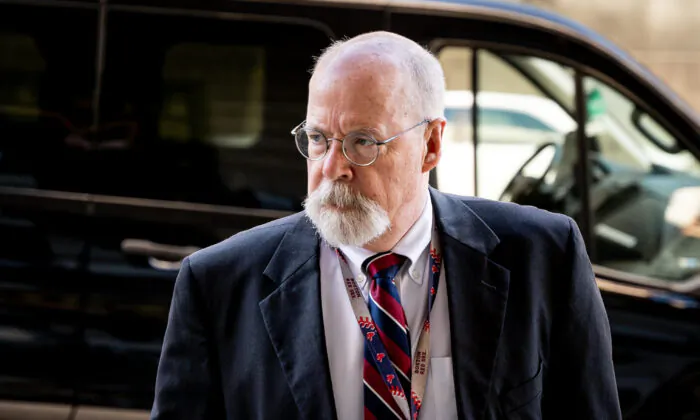 Special counsel John Durham arrives at federal court in Washington on May 18, 2022. (Teng Chen for The Epoch Times)