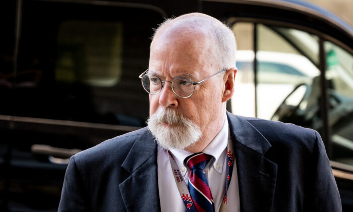 Special counsel John Durham arrives at federal court in Washington on May 18, 2022. (Teng Chen/The Epoch Times)
