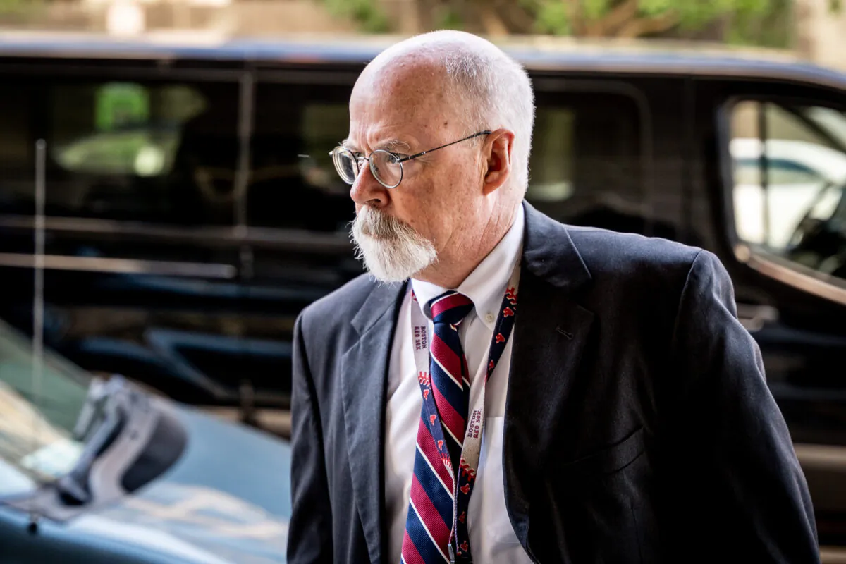 Special counsel John Durham arrives at federal court in Washington on May 18, 2022. (Teng Chen for The Epoch Times)
