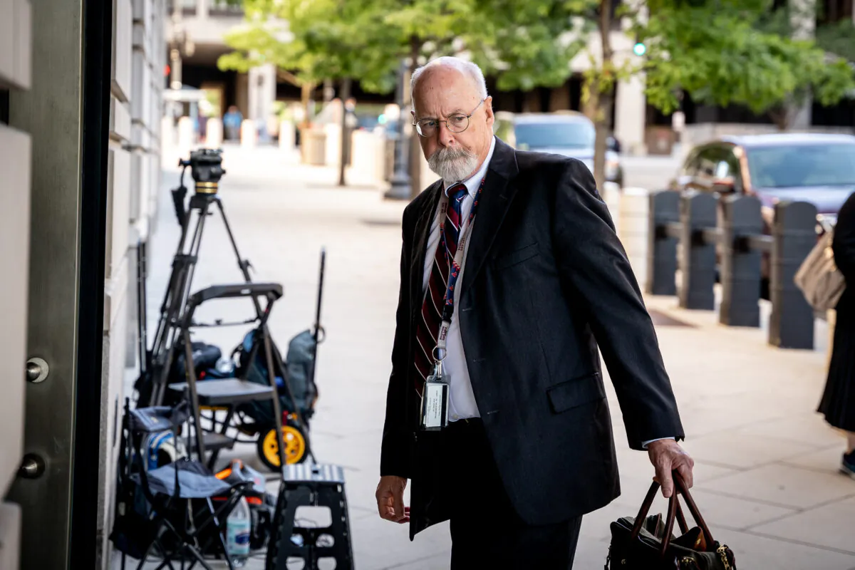 Special counsel John Durham arrives at federal court in Washington on May 18, 2022. (Teng Chen for The Epoch Times)