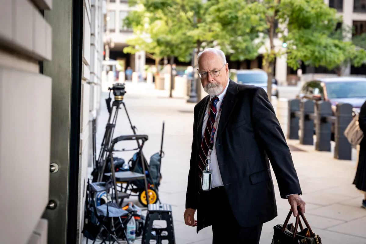 Special counsel John Durham arrives at federal court in Washington on May 18, 2022. (Teng Chen for The Epoch Times)