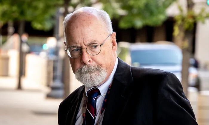 Special counsel John Durham arrives at federal court in Washington on May 18, 2022. (Teng Chen/The Epoch Times)