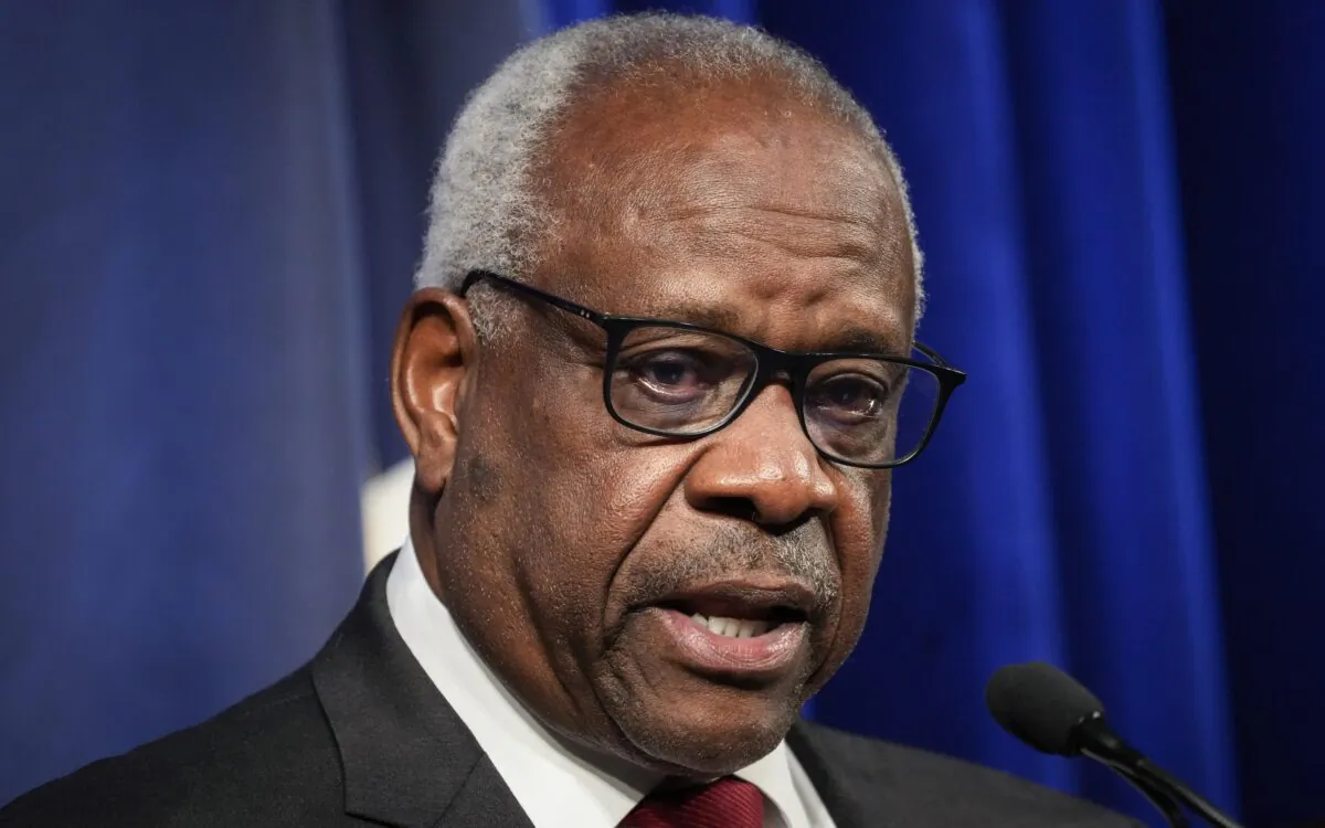 Associate Supreme Court Justice Clarence Thomas speaks at The Heritage Foundation in Washington on Oct. 21, 2021. (Drew Angerer/Getty Images)